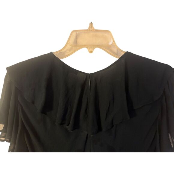 J.CREW NWT Blouse 2X Black Ruffled Chiffon Layered Cami V-Neck Career Sexy Top - Picture 8 of 14